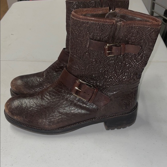 Tory Burch Dark Brown Leather Moto Boots - Picture 2 of 15